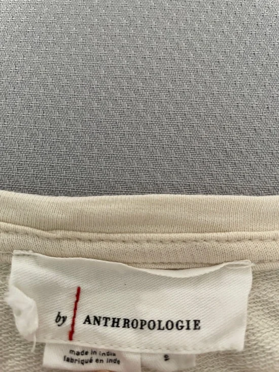 Anthropologie Cream Pullover Sweatshirt  Pink/Green Floral Embroidery Small - Picture 2 of 8